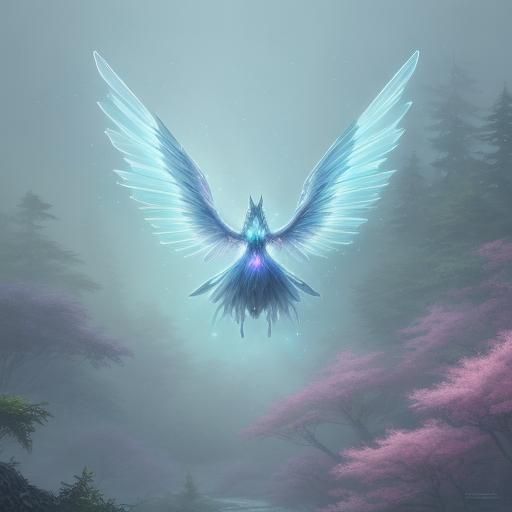 Iridescent Pokémon in Misty Forest, Ghibli Style