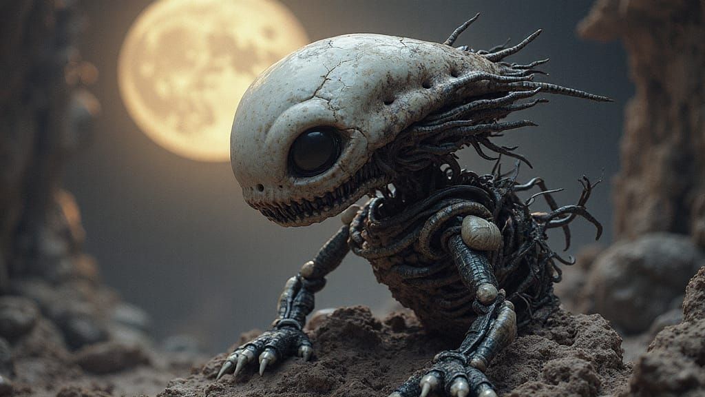 Surreal Alien Creatures in a Kawaii-Giger Fusion Art Style