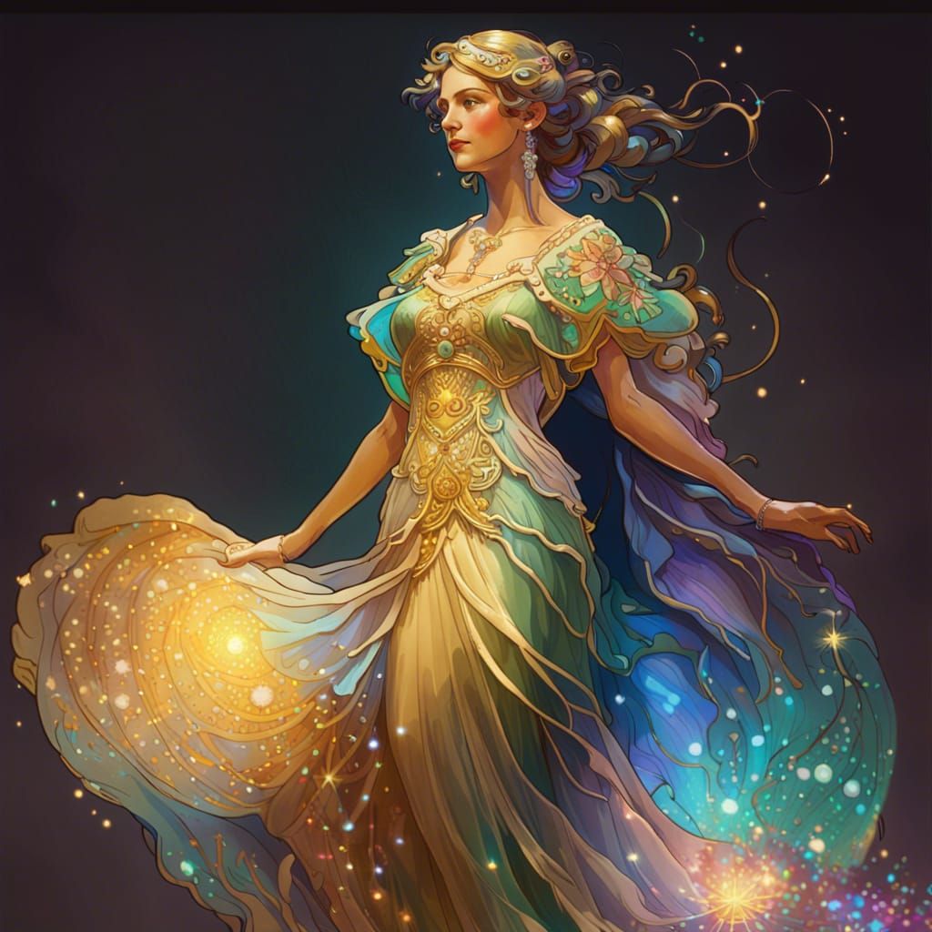 Woman in Golden Dress, Art Nouveau Style