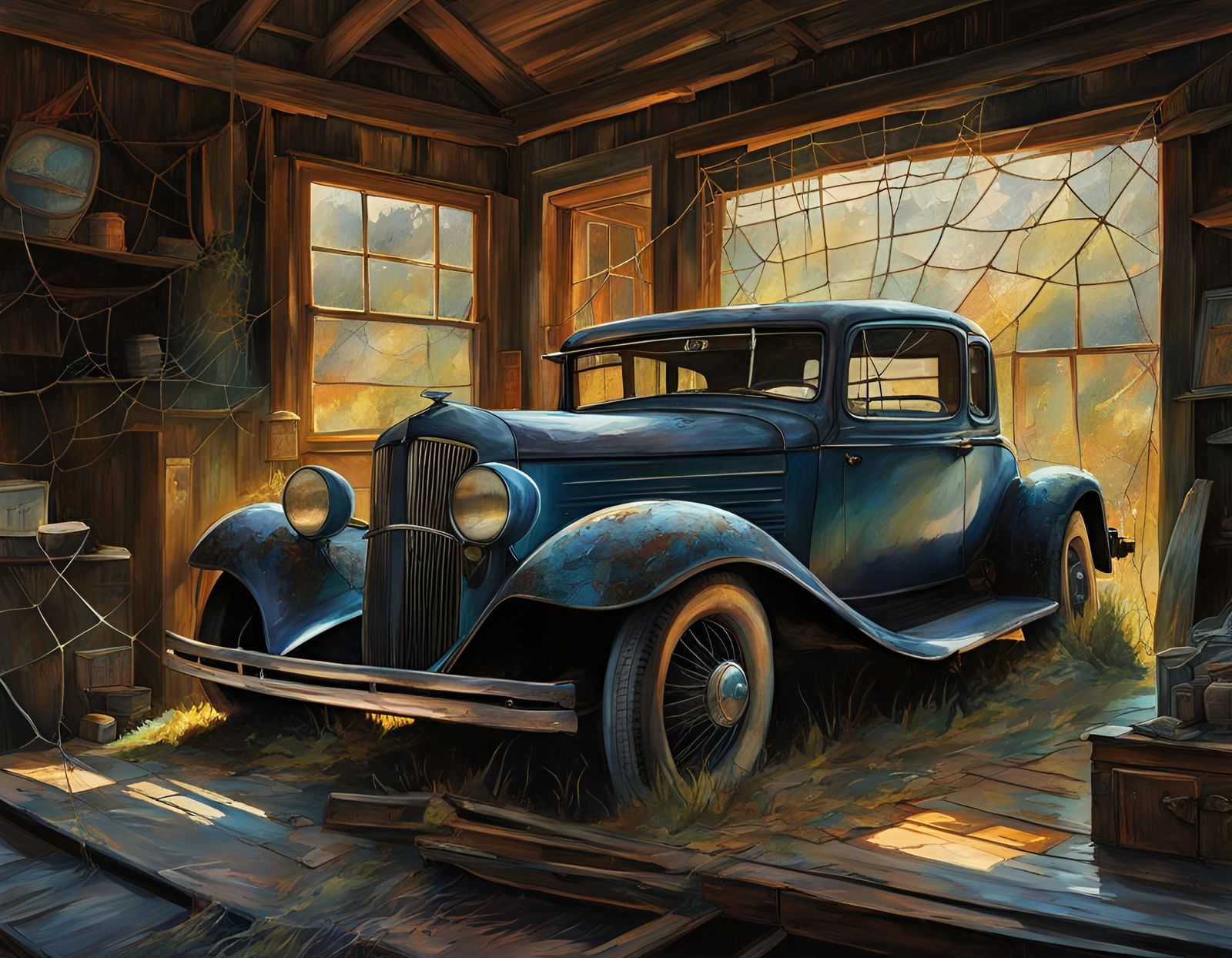 Dystopian Shack with Spiderwebs in Watercolor Style