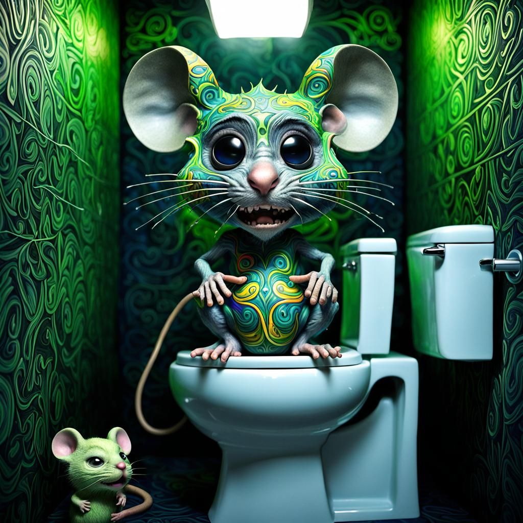 Angry Chibi Mouse on Toilet: Psychedelic Art
