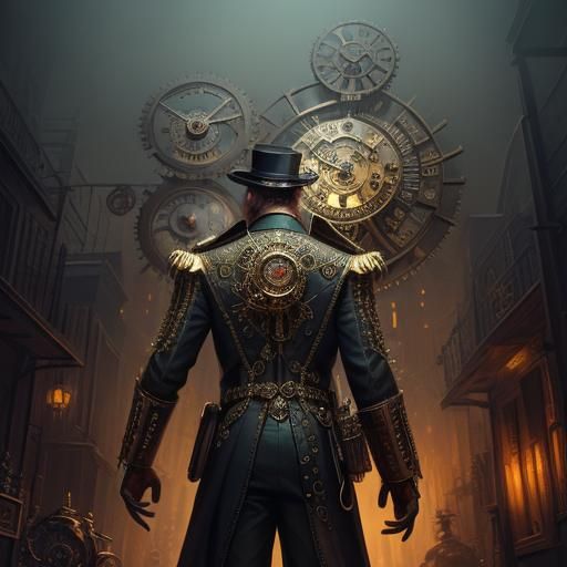 Steampunk Clockwork Figure Amidst Time and Money