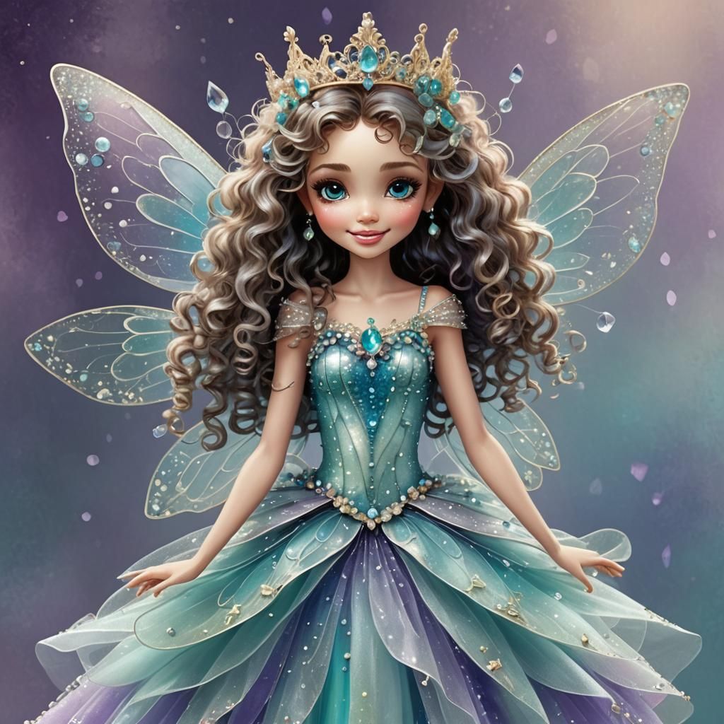 Whimsical Fairy with Aqua Gems in Graffiti Art