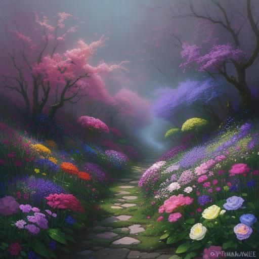 Vibrant Mutant Flowers in Mystical Setting