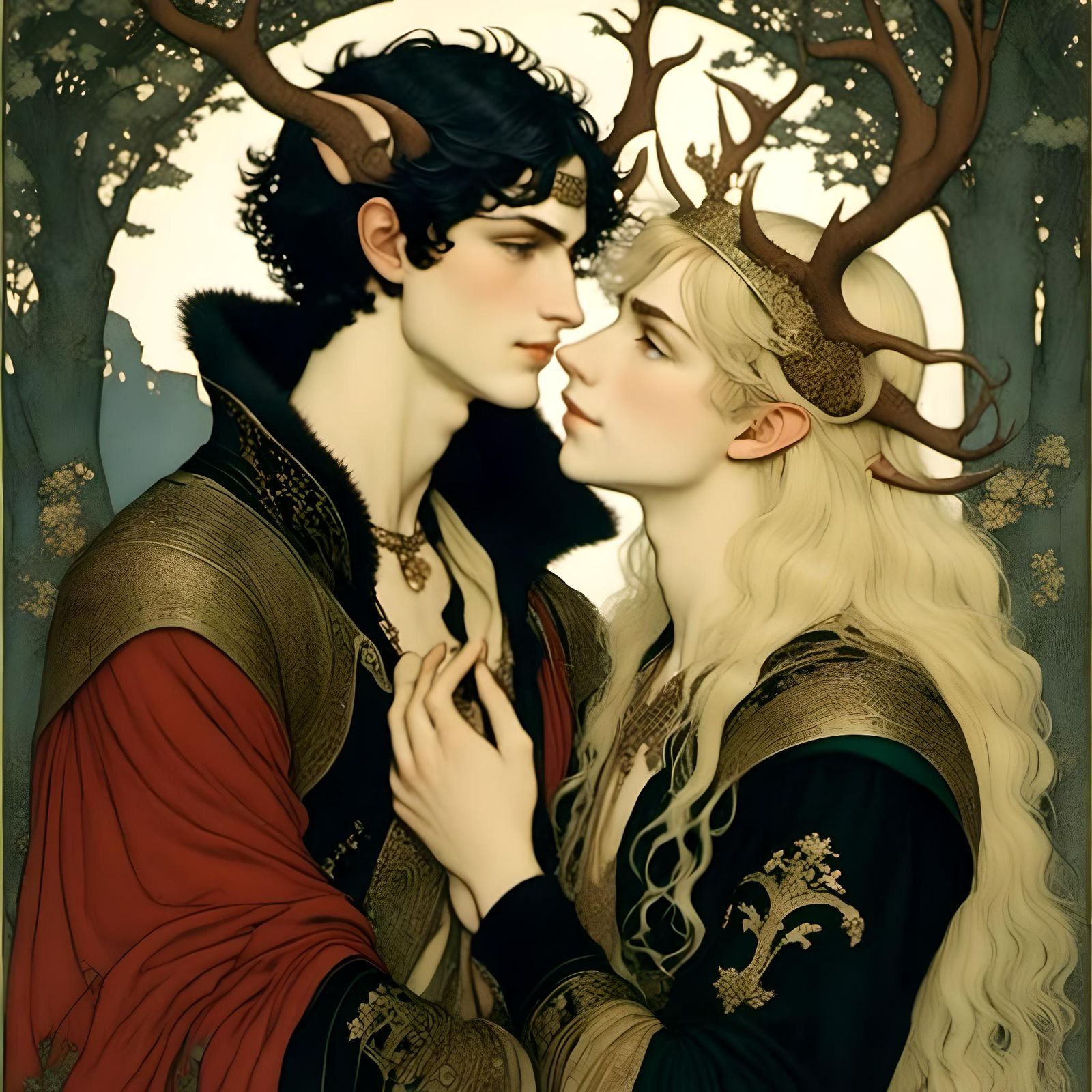 Antlered Lovers Embrace