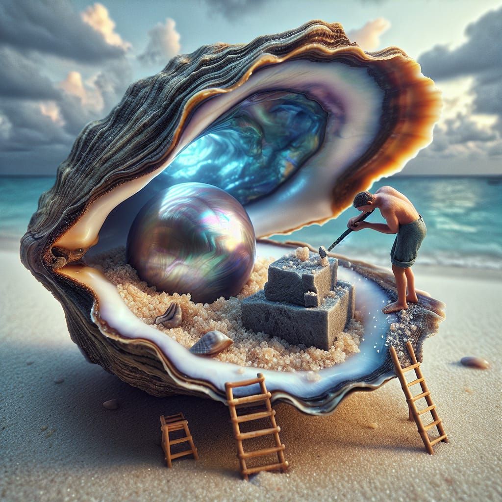 Surreal Oyster Shell Reveals Tiny Stone Mason