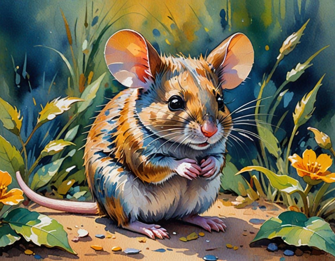 A Shy Mouse in Gouache Style