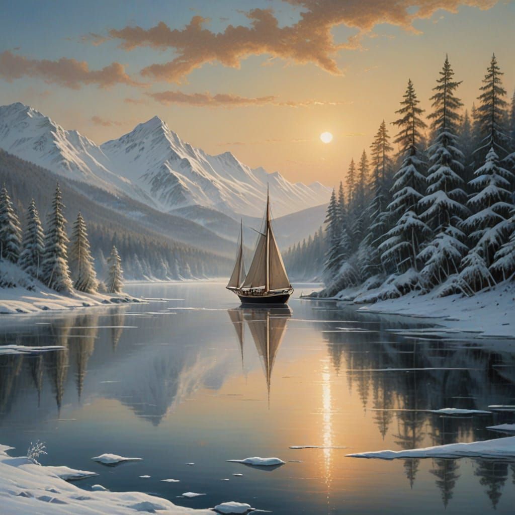 Majestic Sailboat Stranded in Winter Wonderland