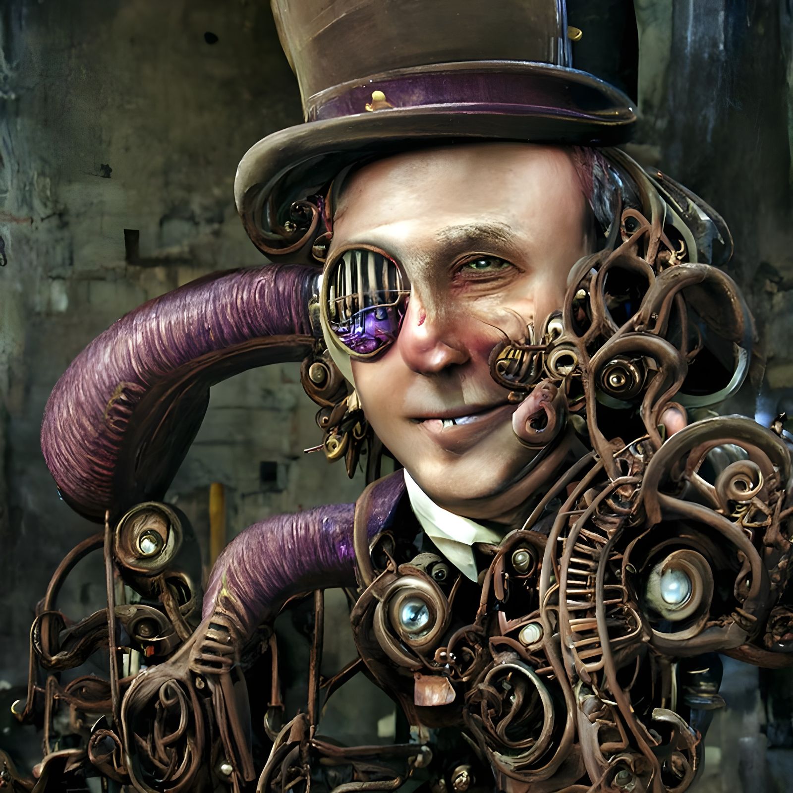 Steampunk Eldritch Willy Wonka: Biomechanical Marvel