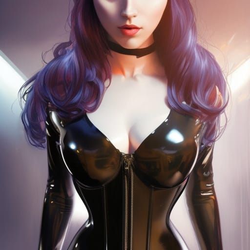 Latex Corset Portrait in Hyperdetailed Style
