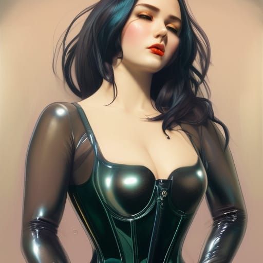 Latex Corset Portrait in Hyperdetailed Digital Art