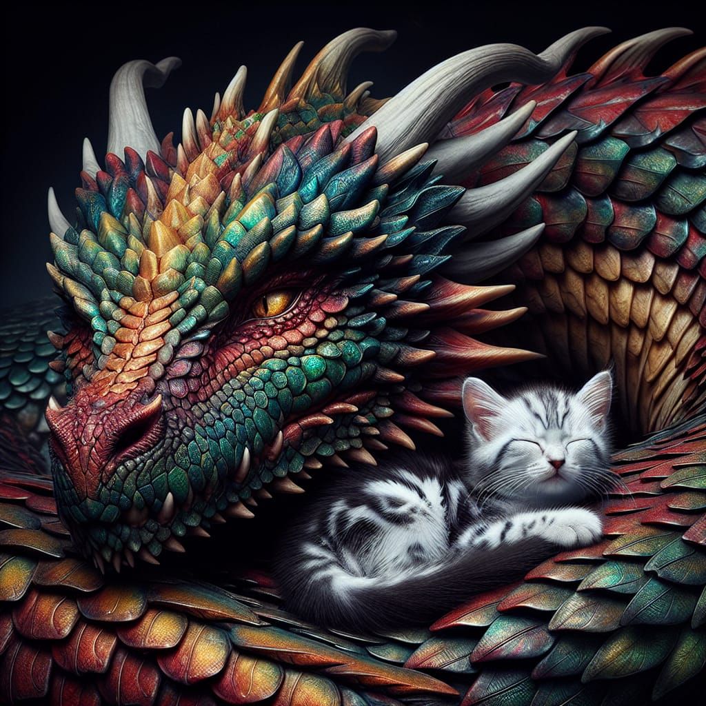Majestic Dragon and Tiny Kitten Share Heartwarming Bond