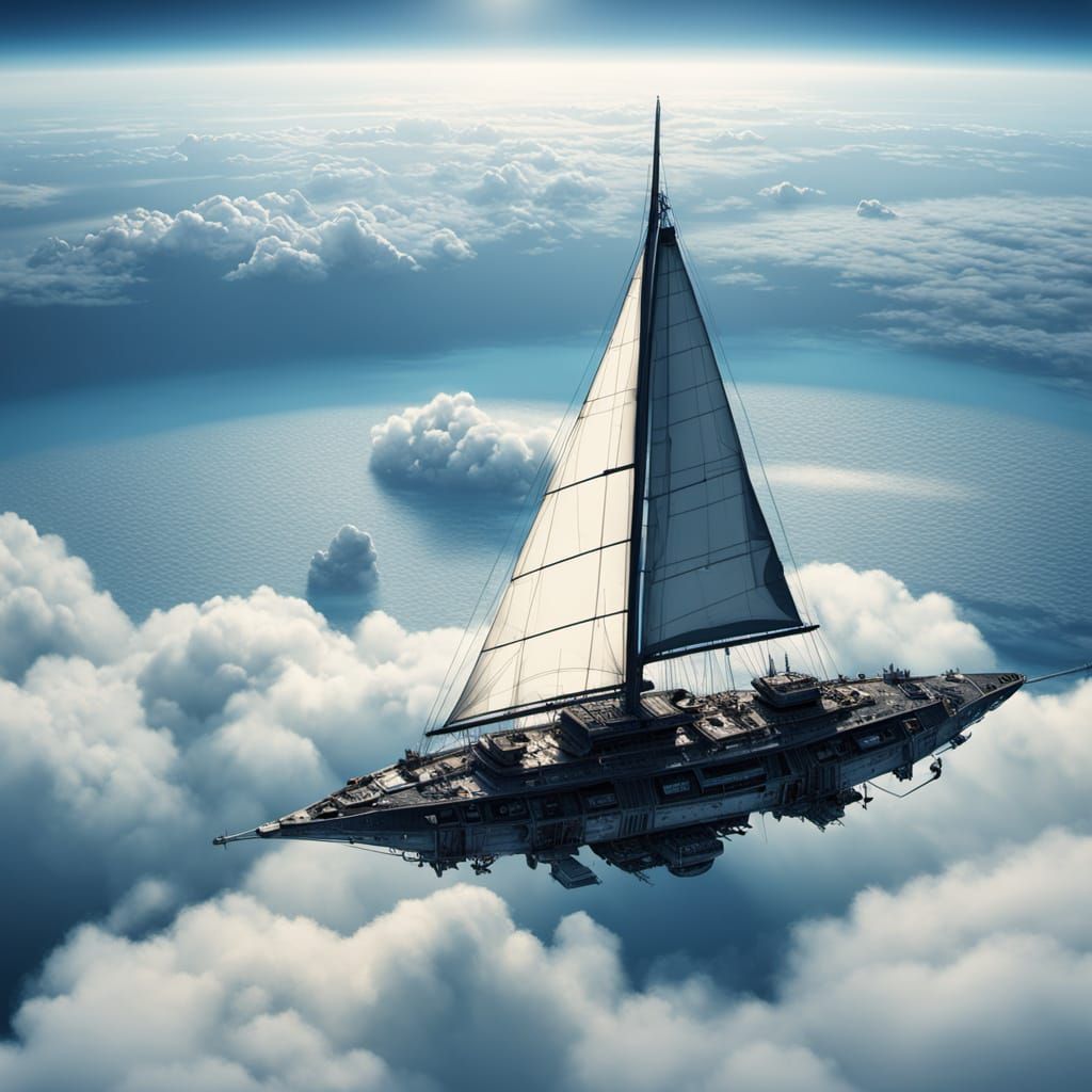 Epic Sci-Fi Sailboat Sails Through Celestial Ocean
