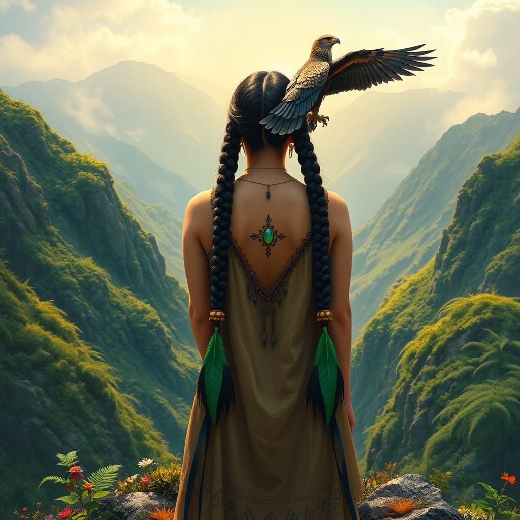 Ethereal Mountain Goddess in Vibrant Regalia