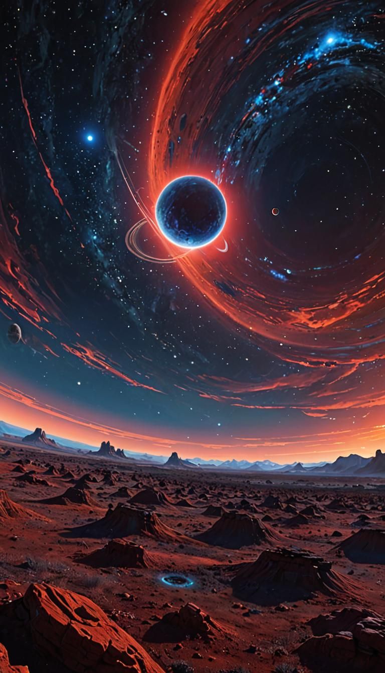 Vibrant Alien Planet with Rings and Many Moons