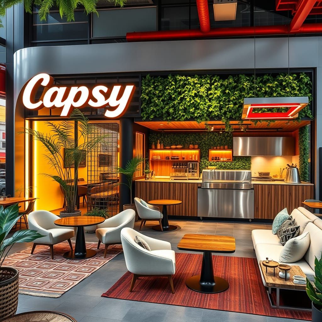 Modern Cafe Design with Cozy Elements and Curved Facade