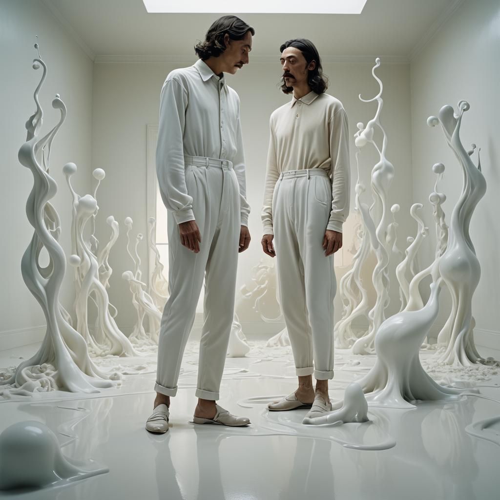 Surreal White Room with Melting Shapes