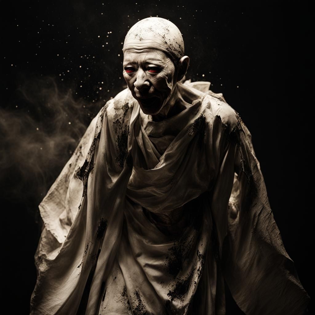 Eerie Cracked Porcelain Butoh Dancer Portrait