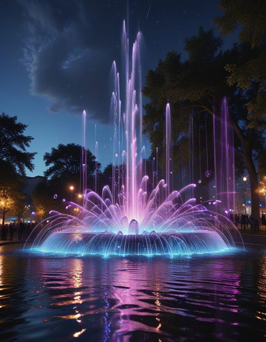 Ethereal Kinetic Water Sculpture in Twilight Hues