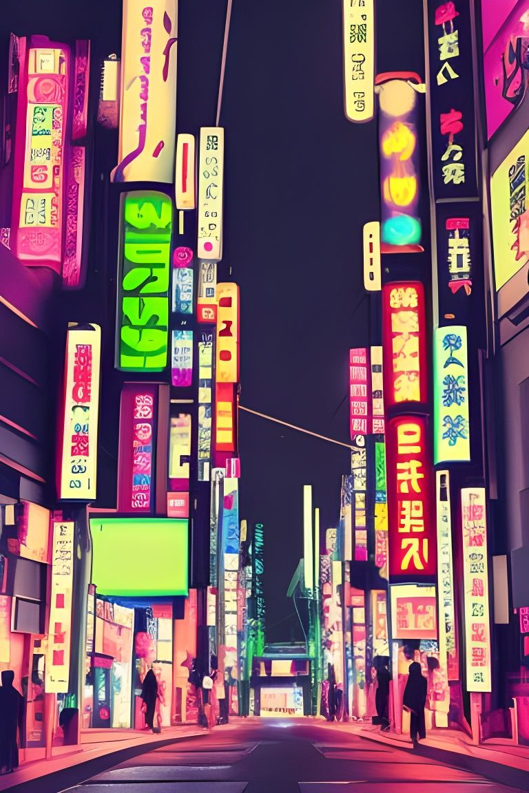 Tokyo Japan Neon Nightlife in Cyberpunk Style