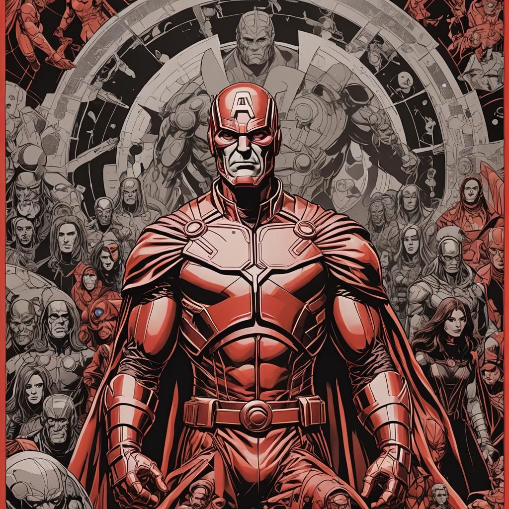 Avengers Comic Book Cover in Red Pop Art Style