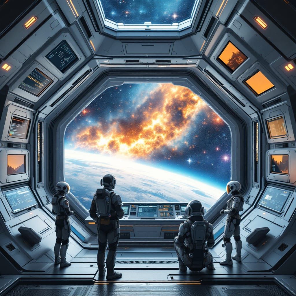 Space Station Overlooking a Nebula