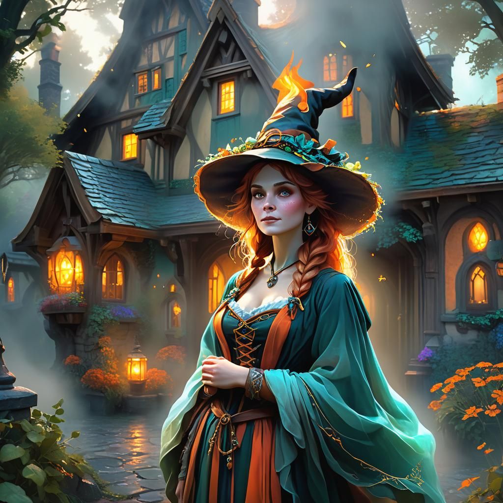 Detailed Portrait of Cottage Witch in Ethereal Style