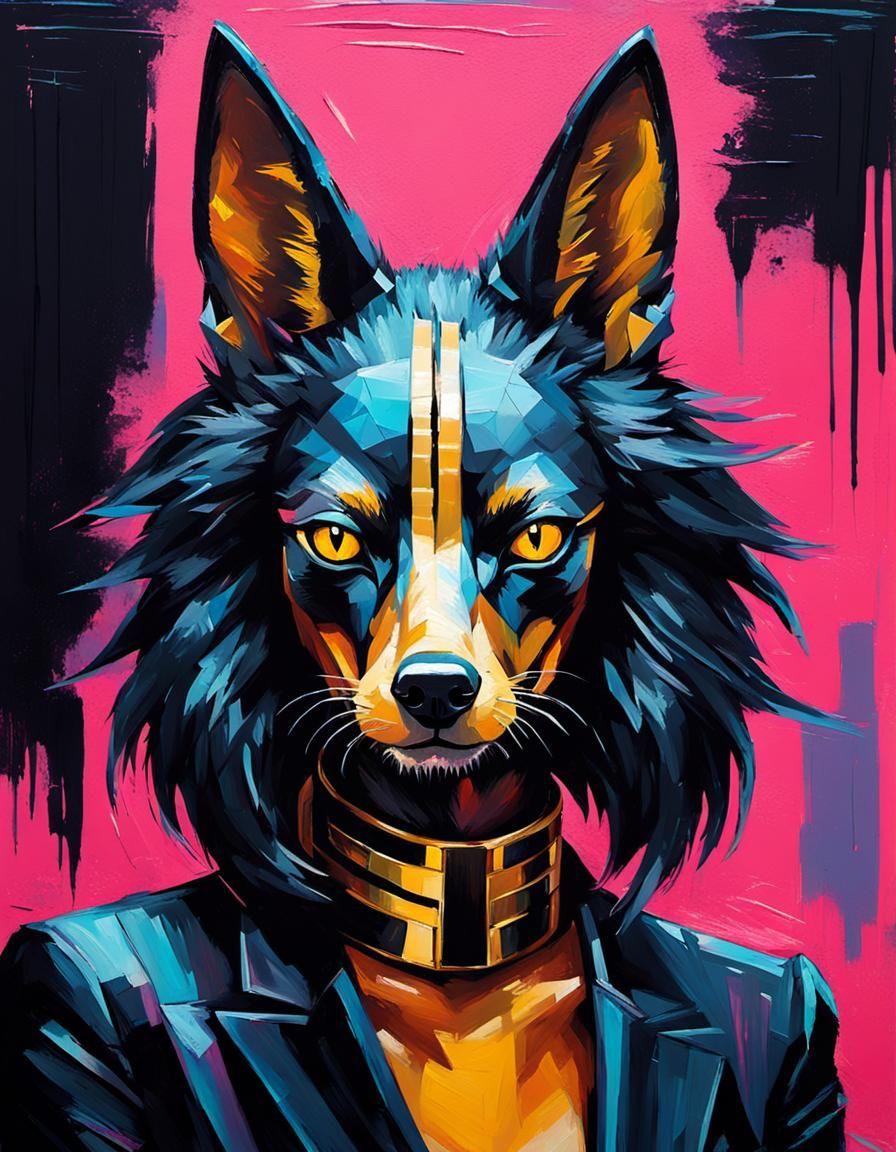 Synthwave Anubis Portrait in Acrylics