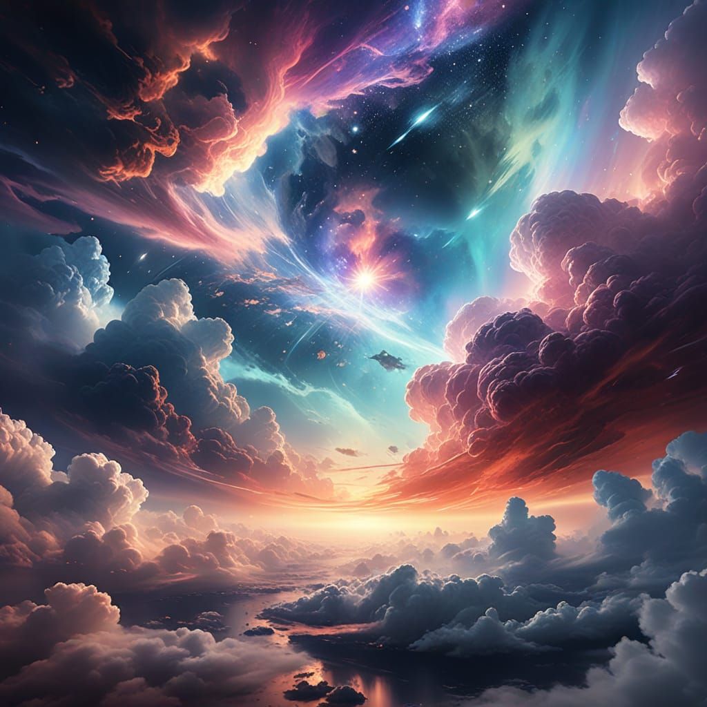 Ethereal Cosmic Landscapes in Vibrant Oil Painting