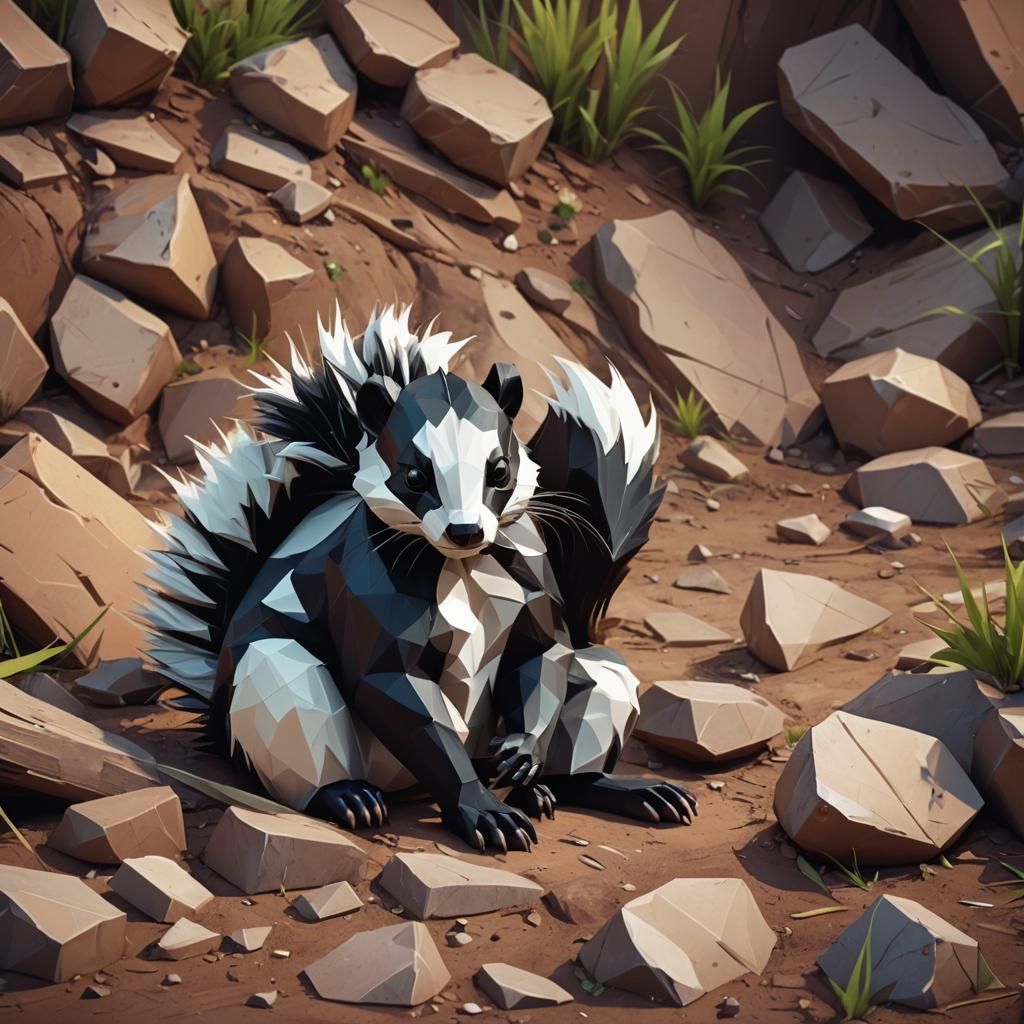 Vibrant Low-Poly Skunk in Digital 3D Art