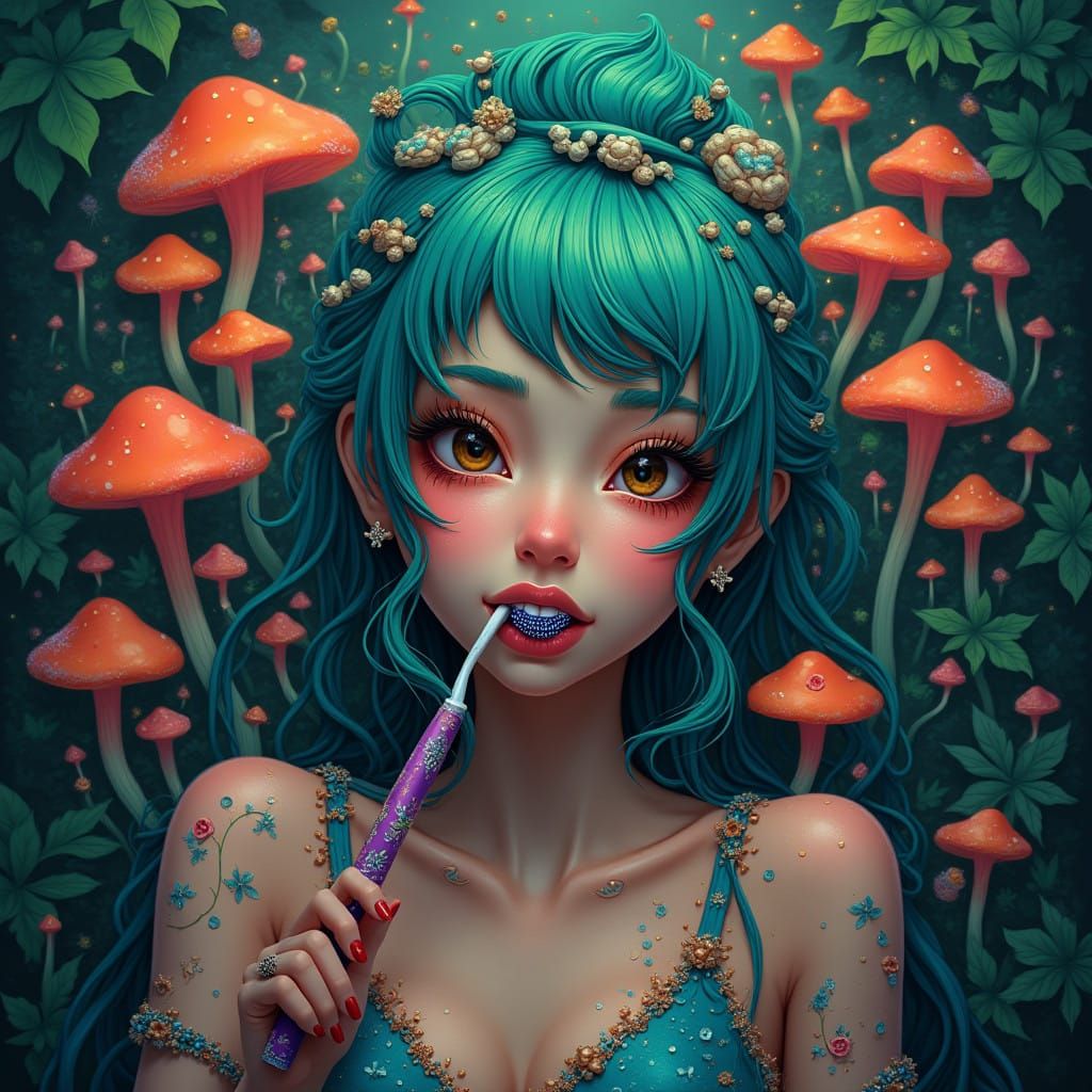 Fantastical Woman in Whimsical Landscape