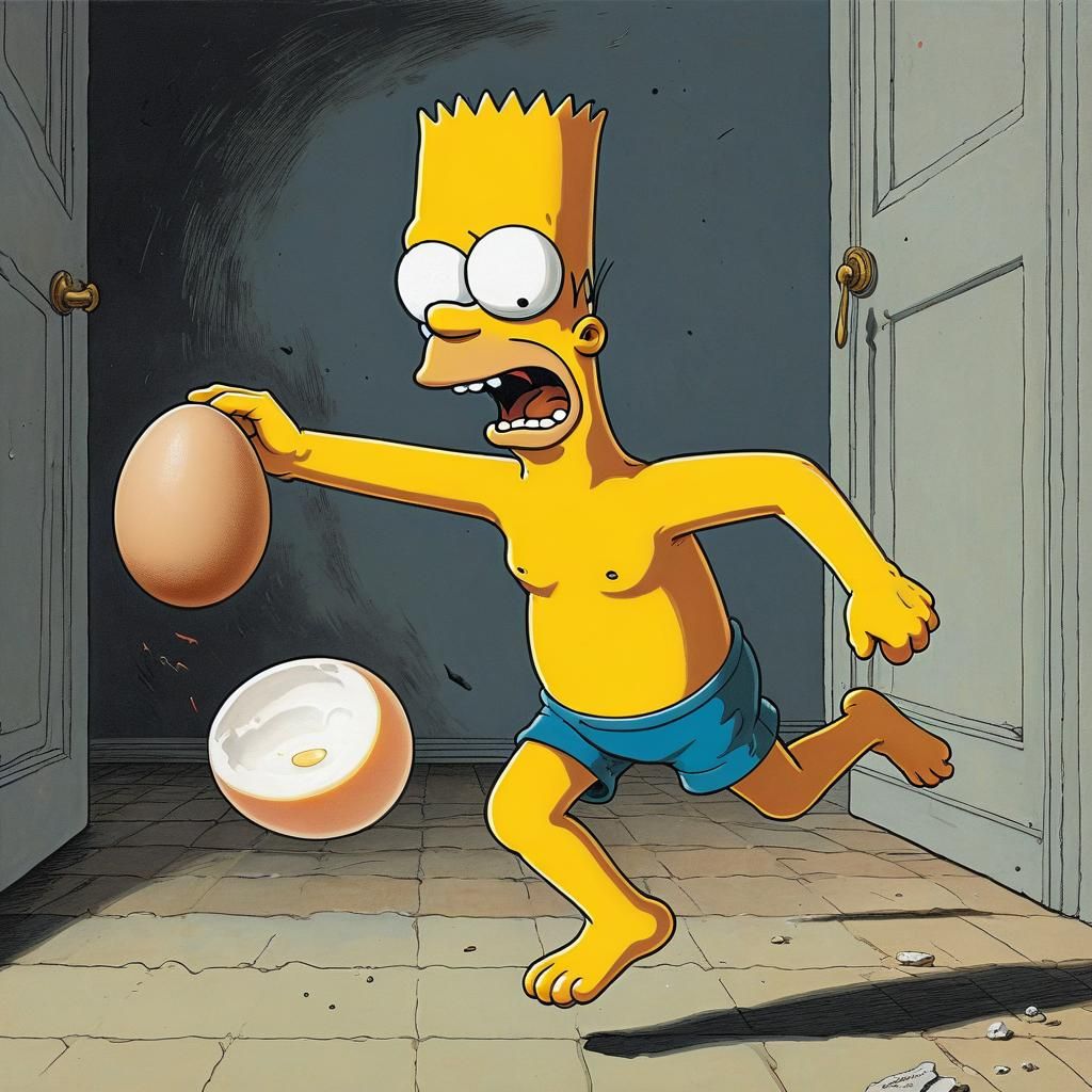 Bart Simpson Chased by Angry Egg: Goya Style