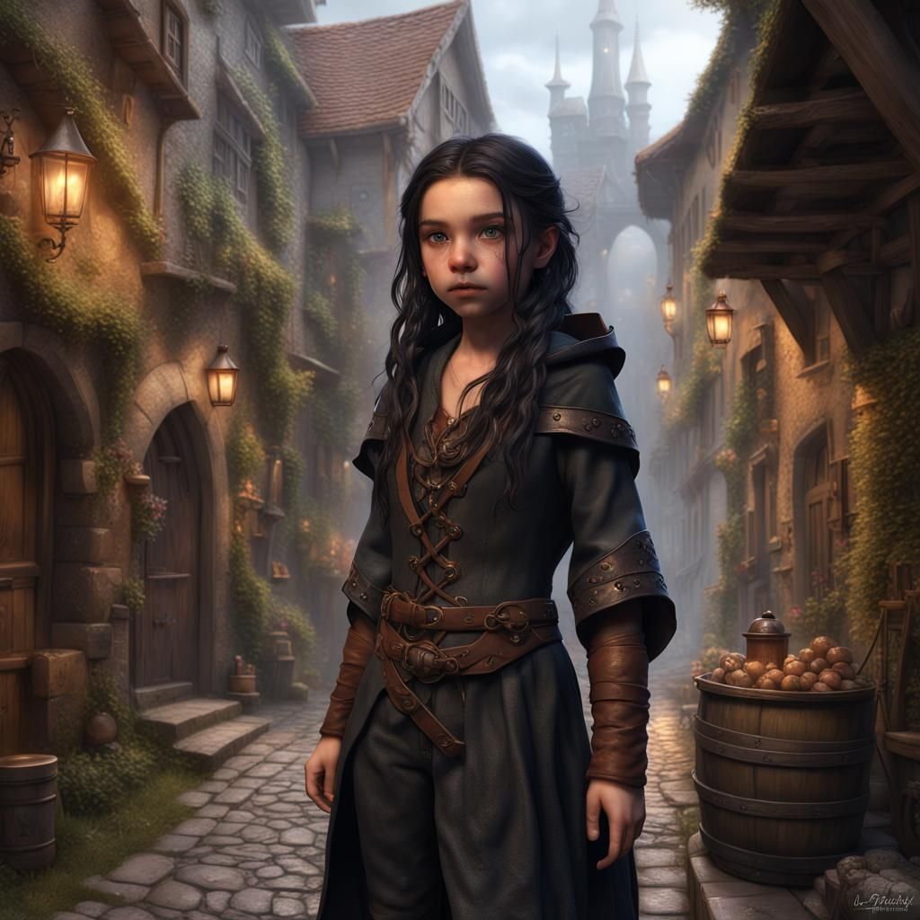 Halfling in Medieval Alley, Ethereal Fantasy Art