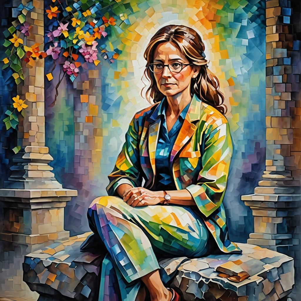 Orphism Teacher Portrait in Neon Colors