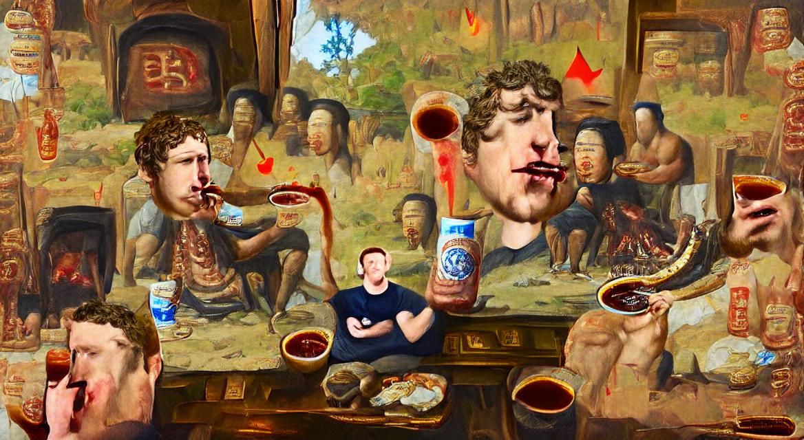 Zuckerberg as Final Boss in Ancient Painting Style