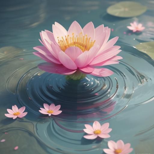 Delicate Flower on Lake: Hyper-Realistic 3D Anime