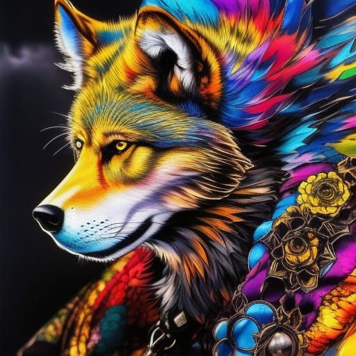 Hyperdetailed Spirit Wolf in Vivid Colors