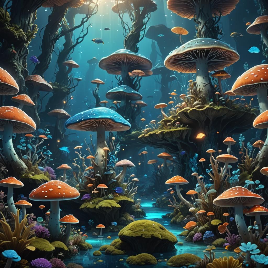 Luminescent Mushroom Forest Under the Sea