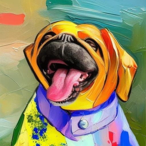Expressive Neo-Impressionist Painting of a Snoring Dog in a ...