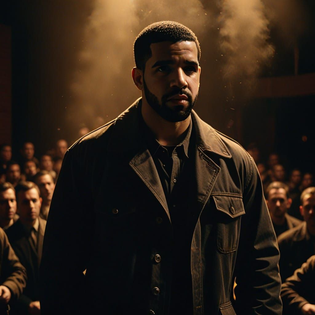 Dramatic Film Noir Portrait of Drake on Stage