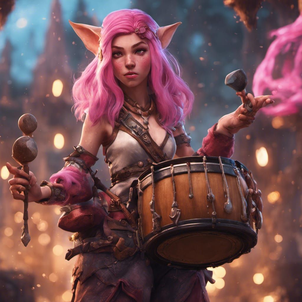 Gnome Bard with Pink Hair Fantasy Art