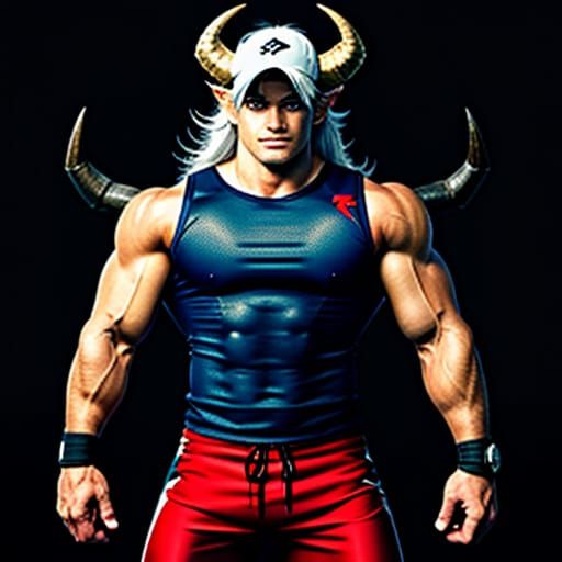 Muscular Demon Bodybuilder in Football Gear