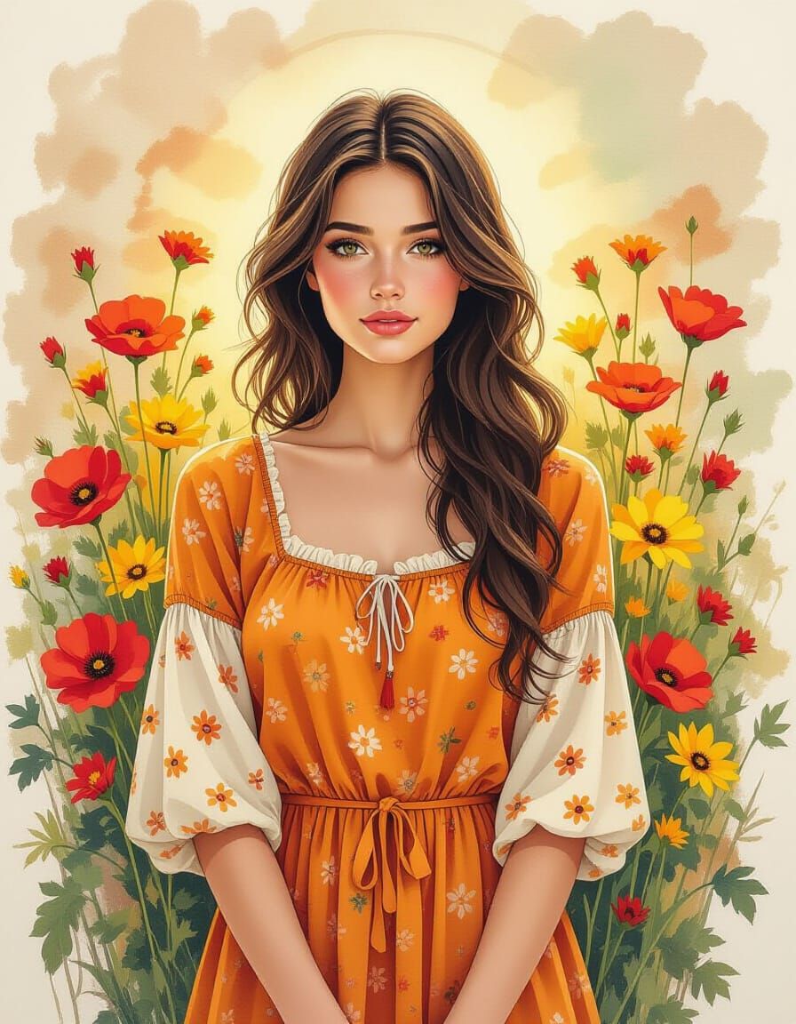 Young Woman in Boho Style Oil Painting