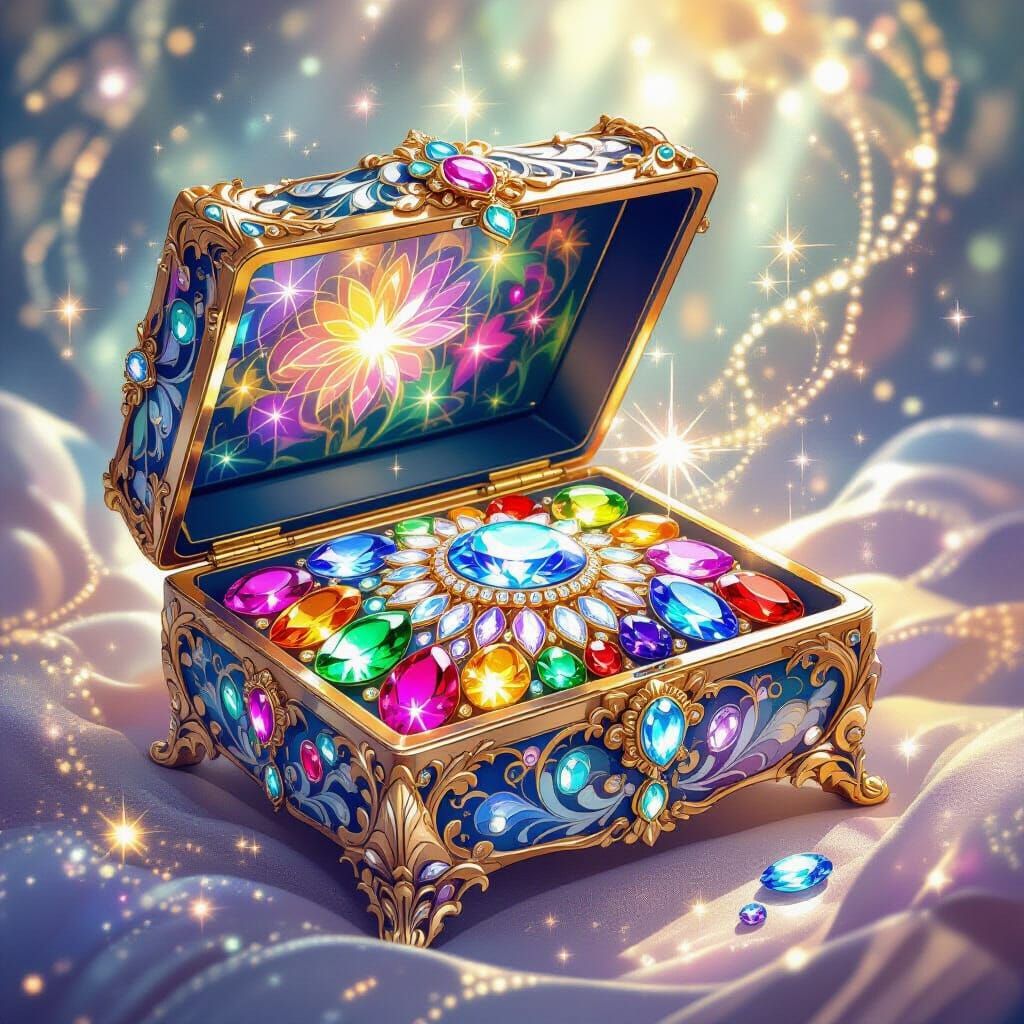 Jeweled Box with Shimmering Magic in Art Nouveau Style