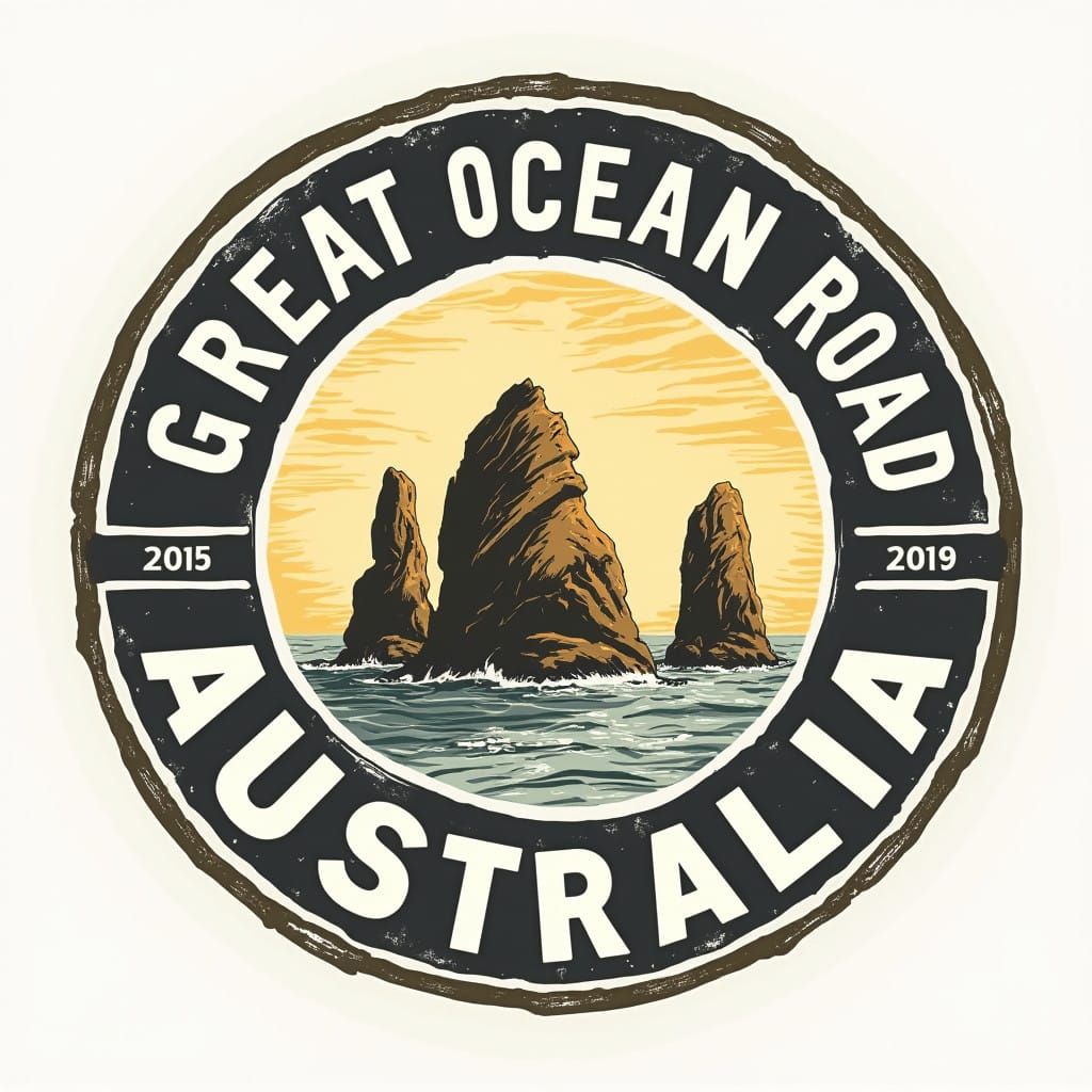 Vintage-Inspired Great Ocean Road Logo with Australian Icon