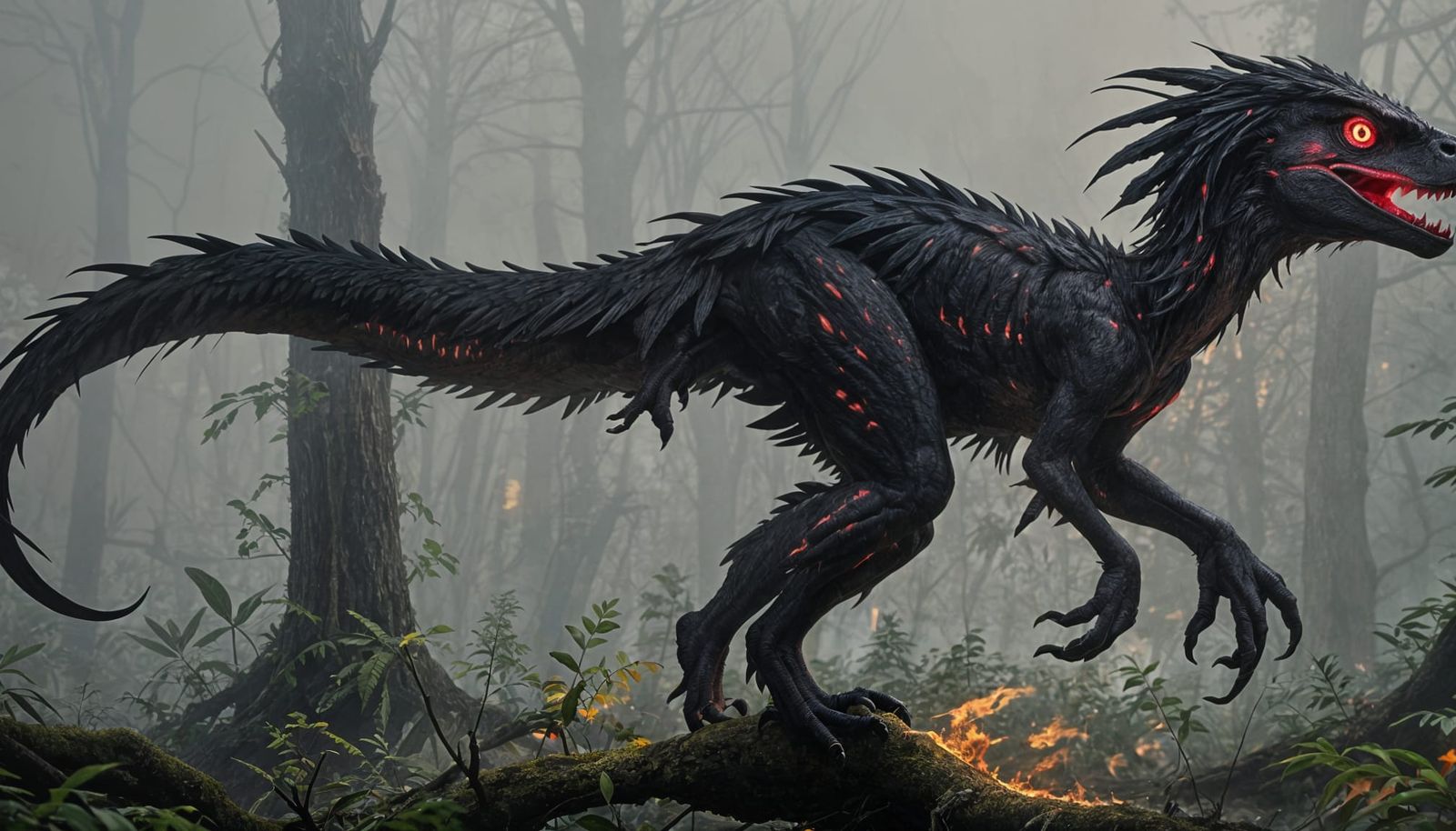 Raptor with Fiery Red Eyes