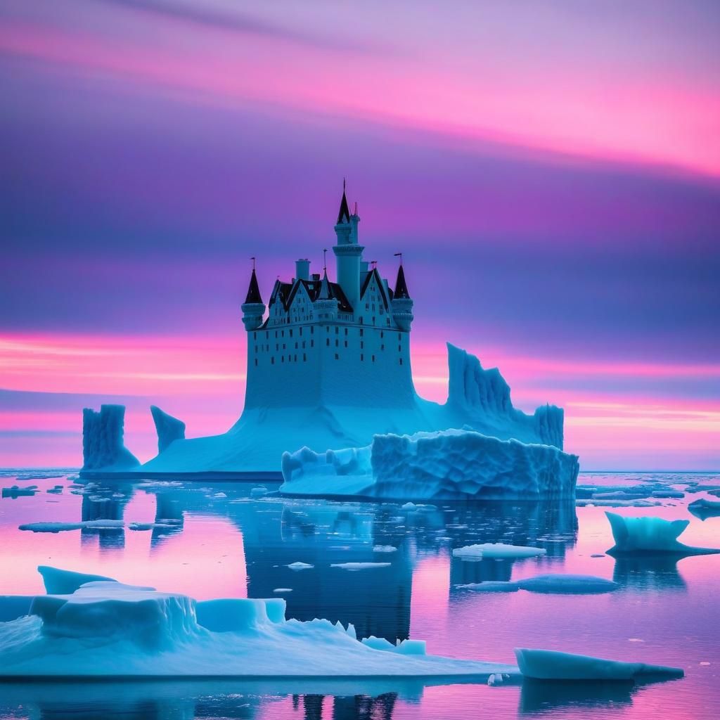 Pink Ice Castle Under Arctic Midnight Sun