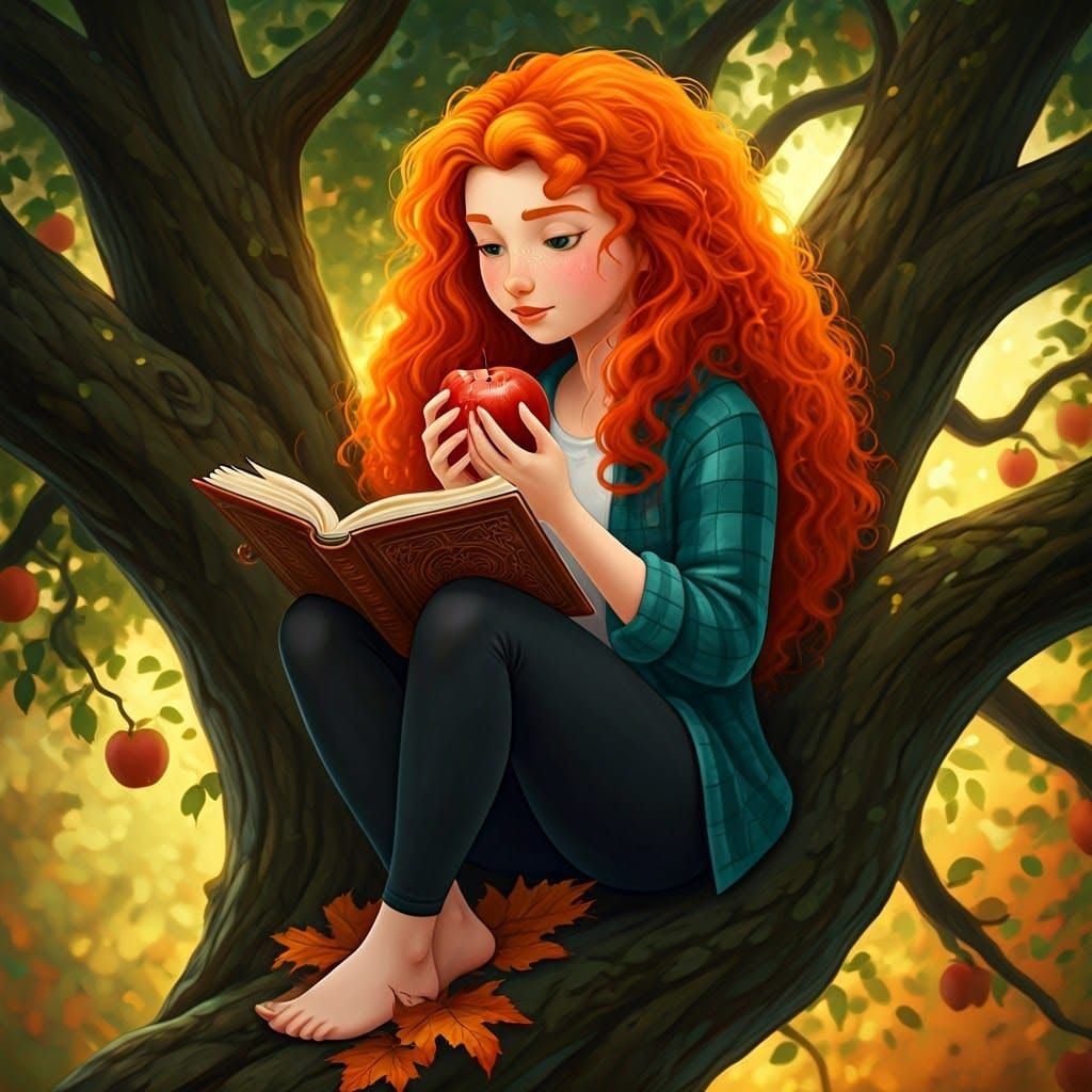 Princess Merida Lounging in Apple Tree, Digital Illustration