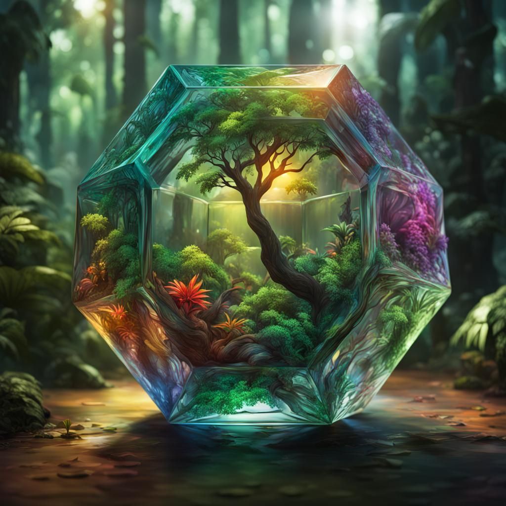 Jungle in Glass Dodecahedron: Hyperrealistic Concept Art