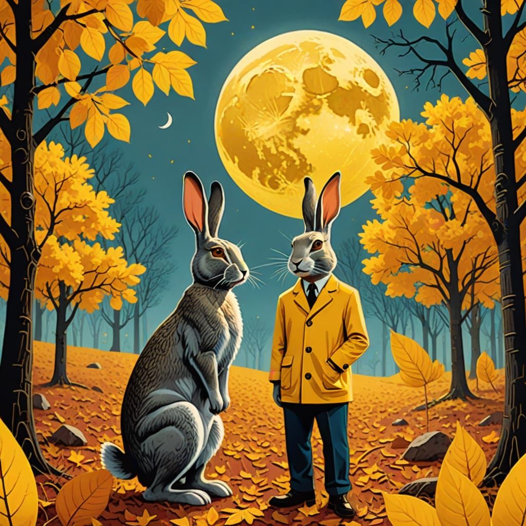 Rabbit's Autumn Date Night in Pop Art Style